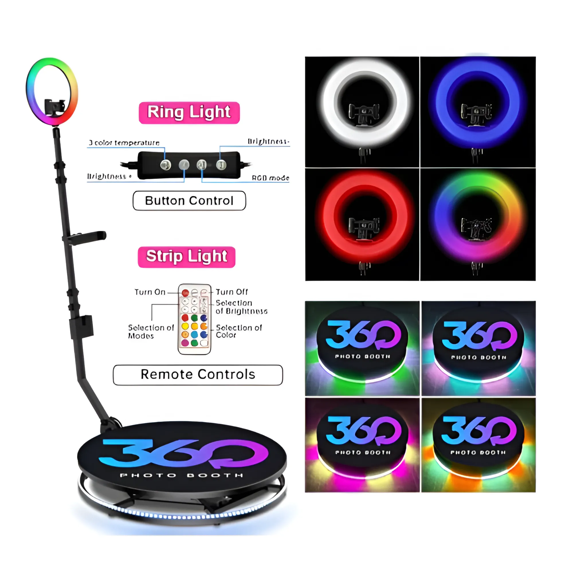 100 cm 360-Degree Photo Booth RGB - Slow Motion Rotating Selfie Platform