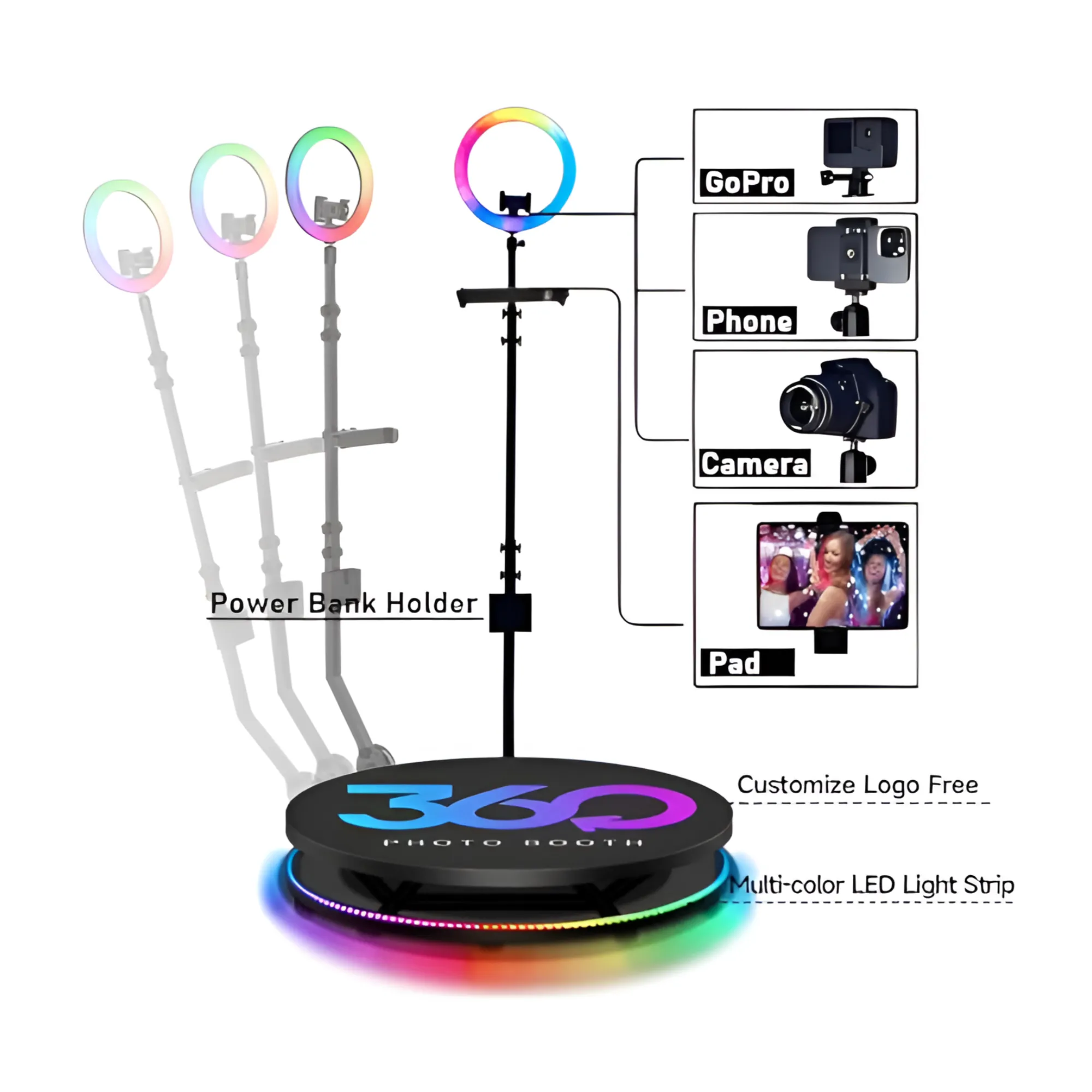 100 cm 360-Degree Photo Booth RGB - Slow Motion Rotating Selfie Platform