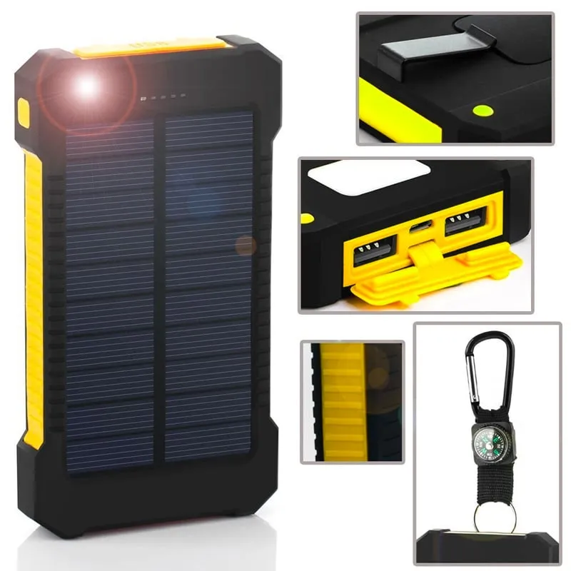 10,000mAH Water Resistant / Shockproof Solar Dual-USB Charger and LED Light Stealth Angel Survival