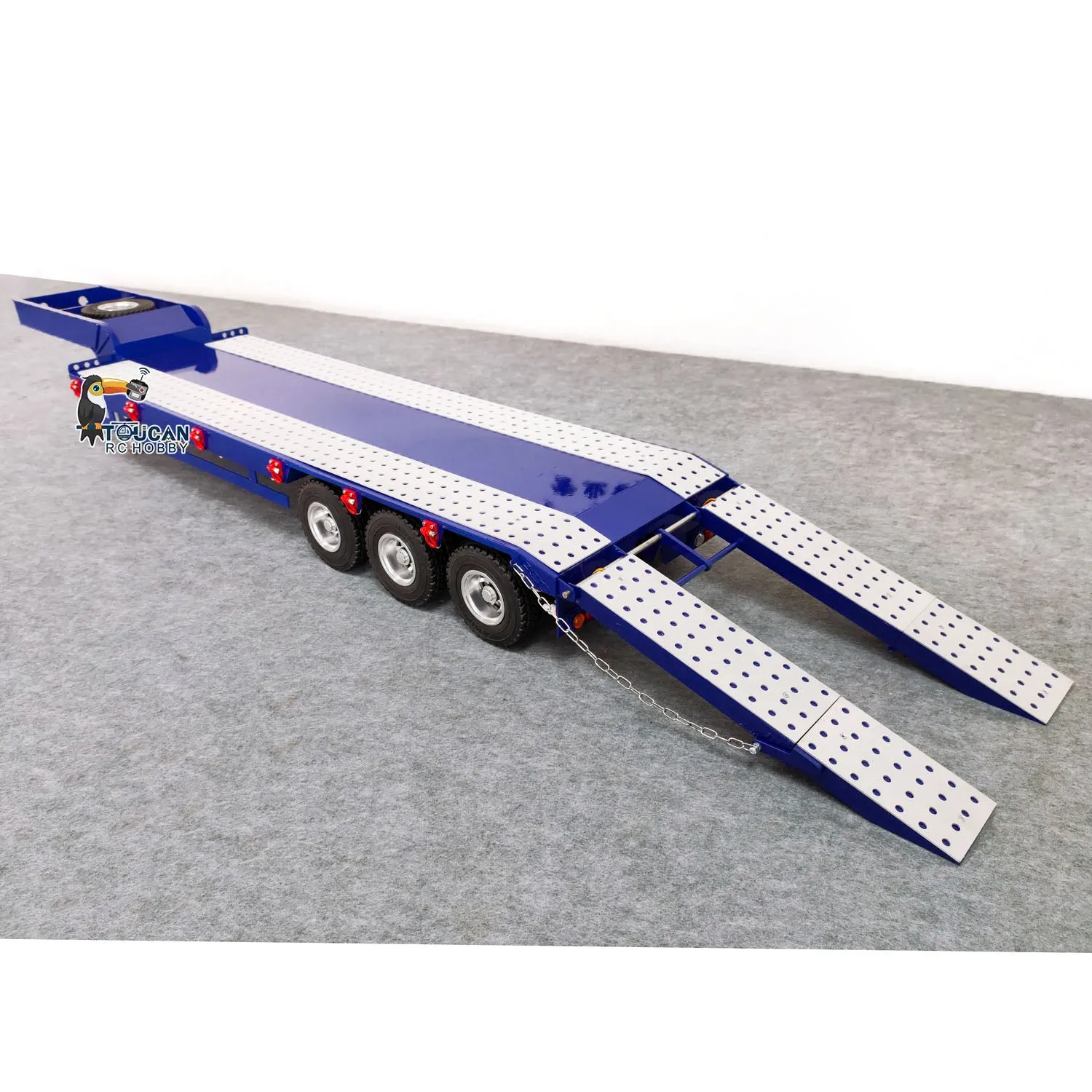 1/14 3 Axles Metal Trailer 2-section Electric Tailboard for RC Tractor Radio Controlled Truck Electric Car Painted