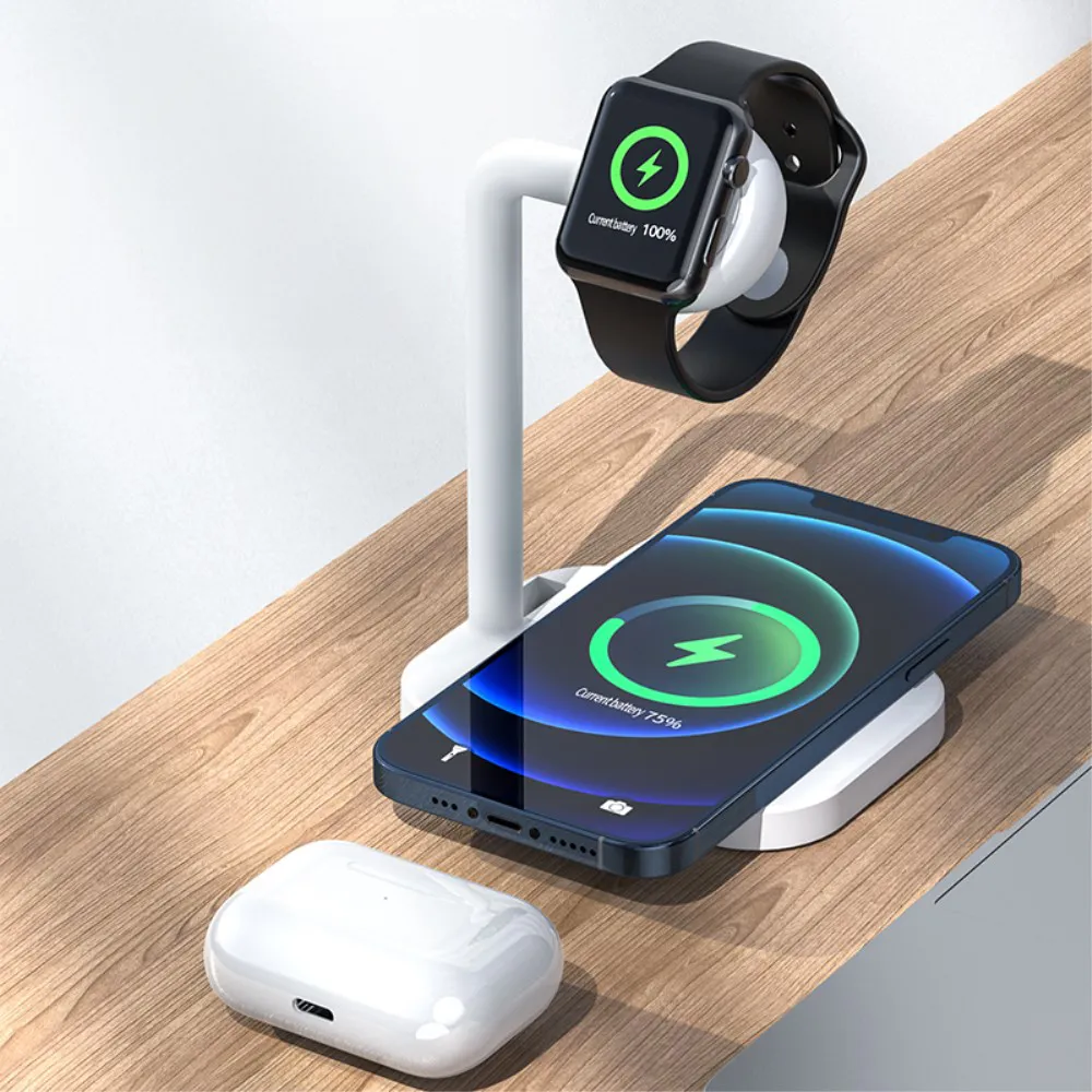 (15W) 2in1 Magnetic Charger Qi Wireless Charger Charging Station for Apple iPhone / Apple Airpods / Apple Watch - Black