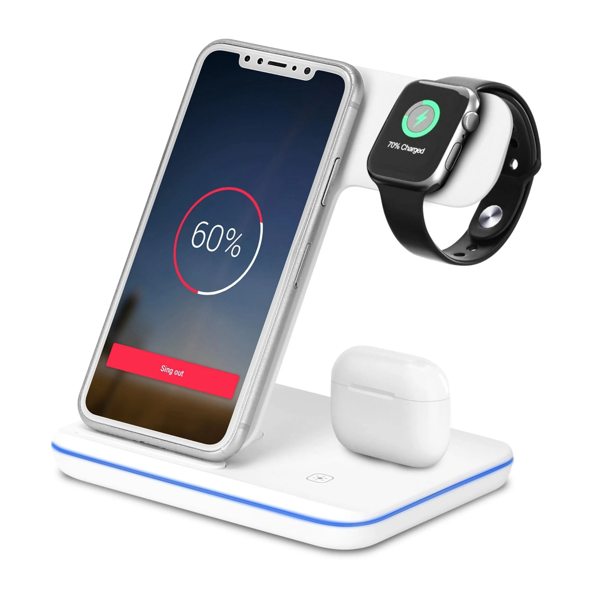 15W 3-in-1 Wireless Charger Stand for iWatch Series 5/4/3/2/1, AirPods, iPhone 11/11 Pro/Xs/X Max/XR/X/8/8Plus & Samsung