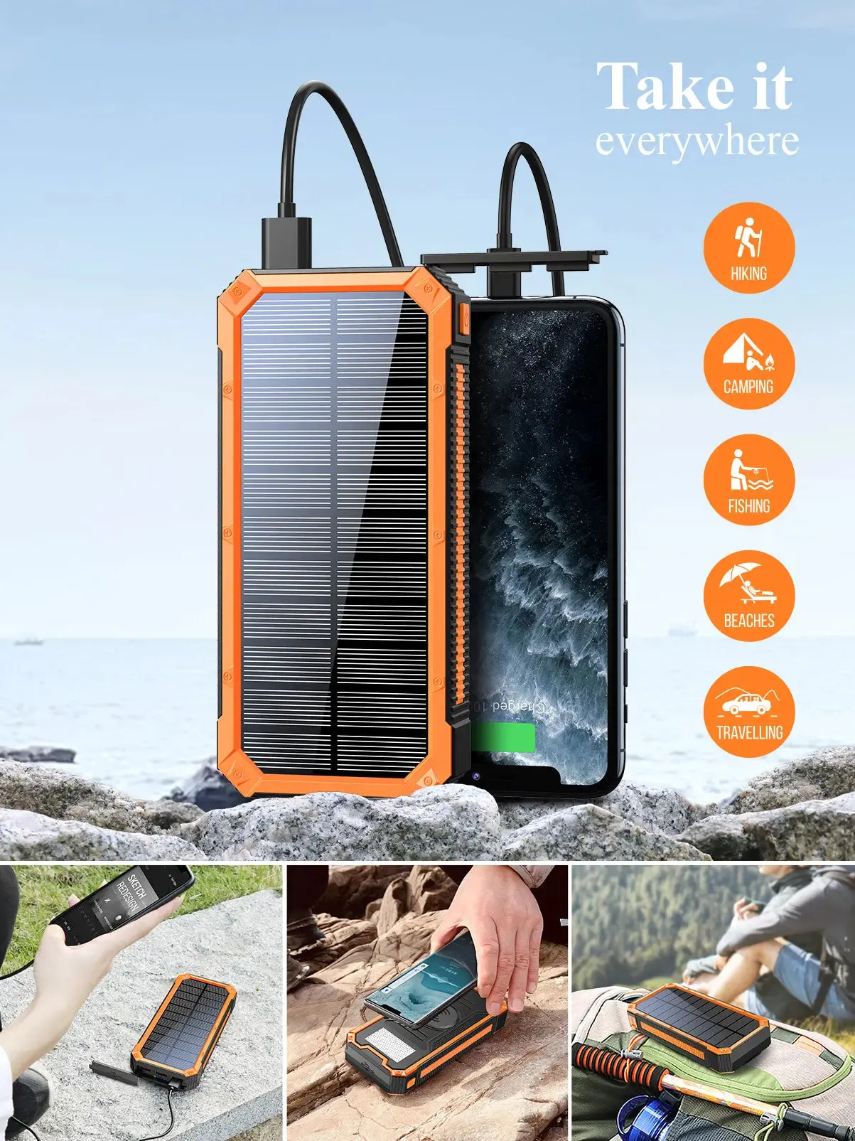 20000mAh Portable Charger Electronics Fast Charger 5 Output Colorful Choice Outdoor Solar Power Banks