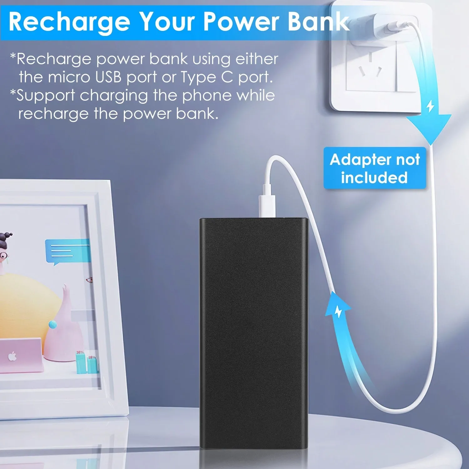 20000mAh Power Bank Charger with Dual USB Output Ports Type C