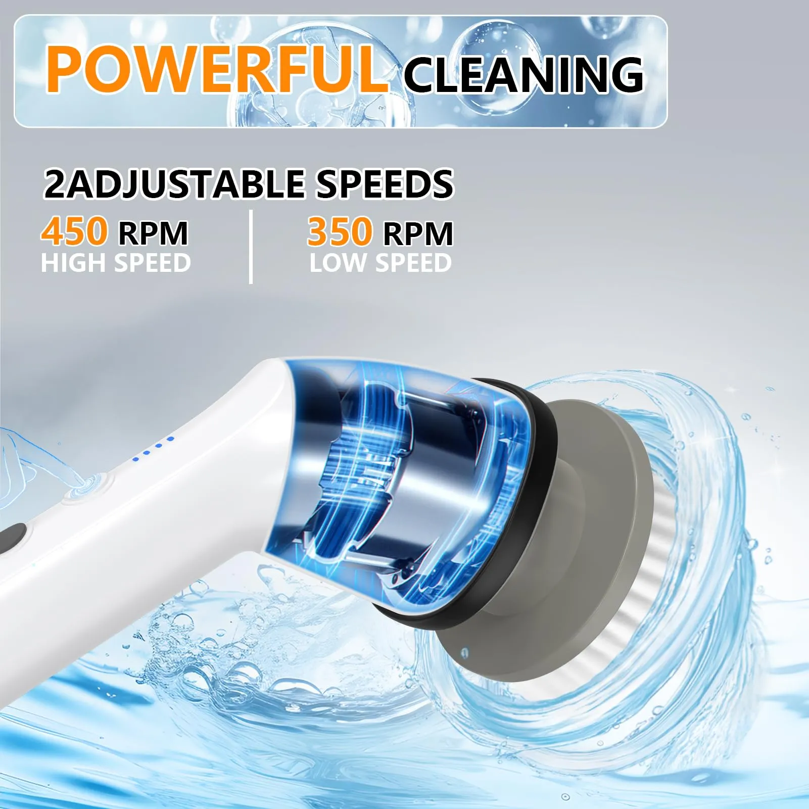 2024 Super Strong Electric Spin Scrubber 450 RPM, 7 Replaceable Brush Heads Shower Scrubber, Adjustable Cleaning Brush, Electric Scrubber for Bathroom Tub, Tile, Floor, Car