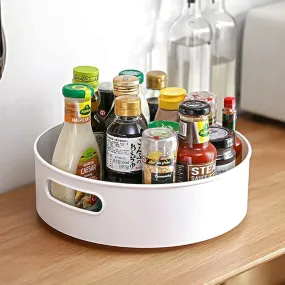 360° Rotating Kitchen & Cosmetic Organizer Tray Multi-Functional Revolving Condiment Holder (Cream)