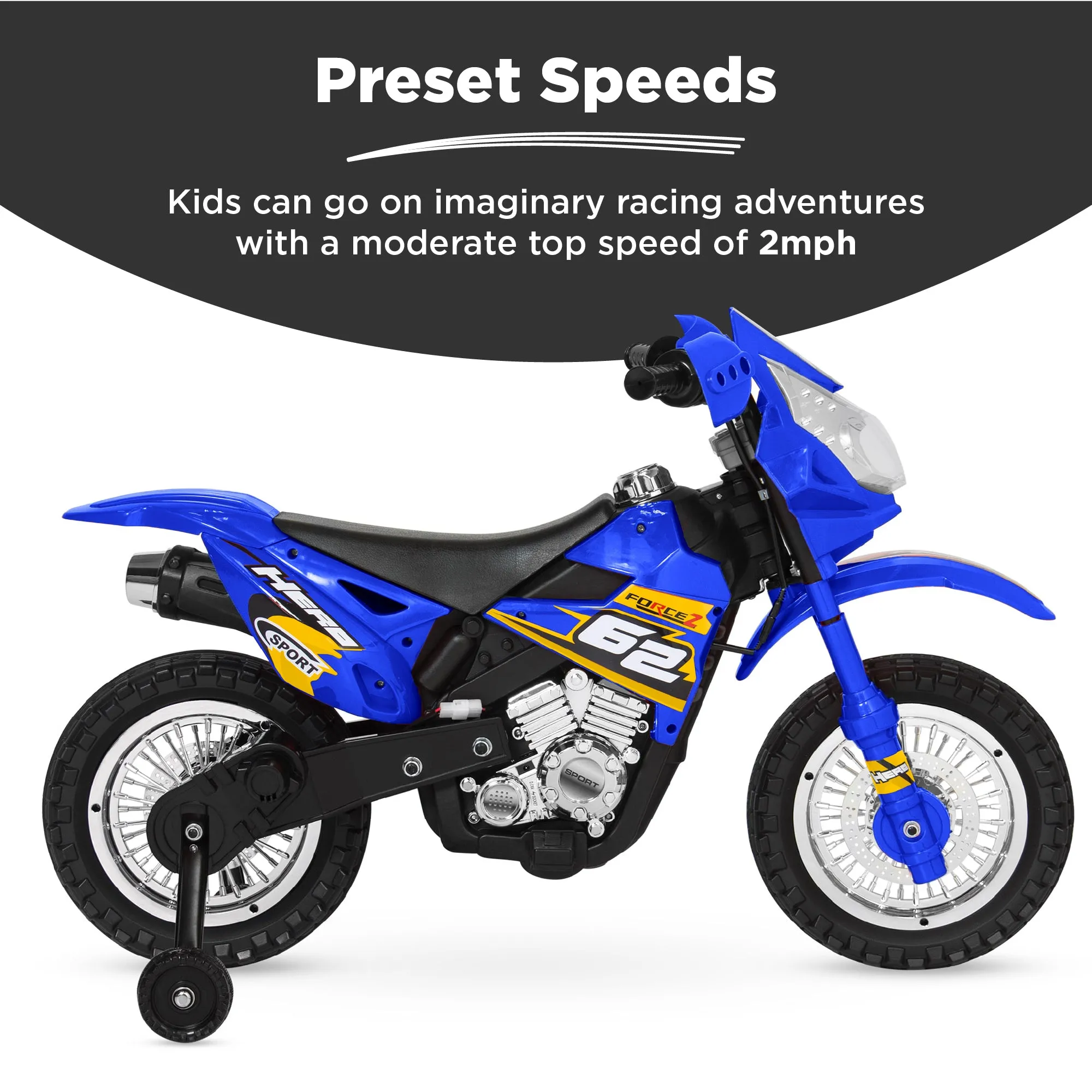 6V Kids Electric Ride-On Motorcycle Toy w/ Training Wheels, Lights, Music