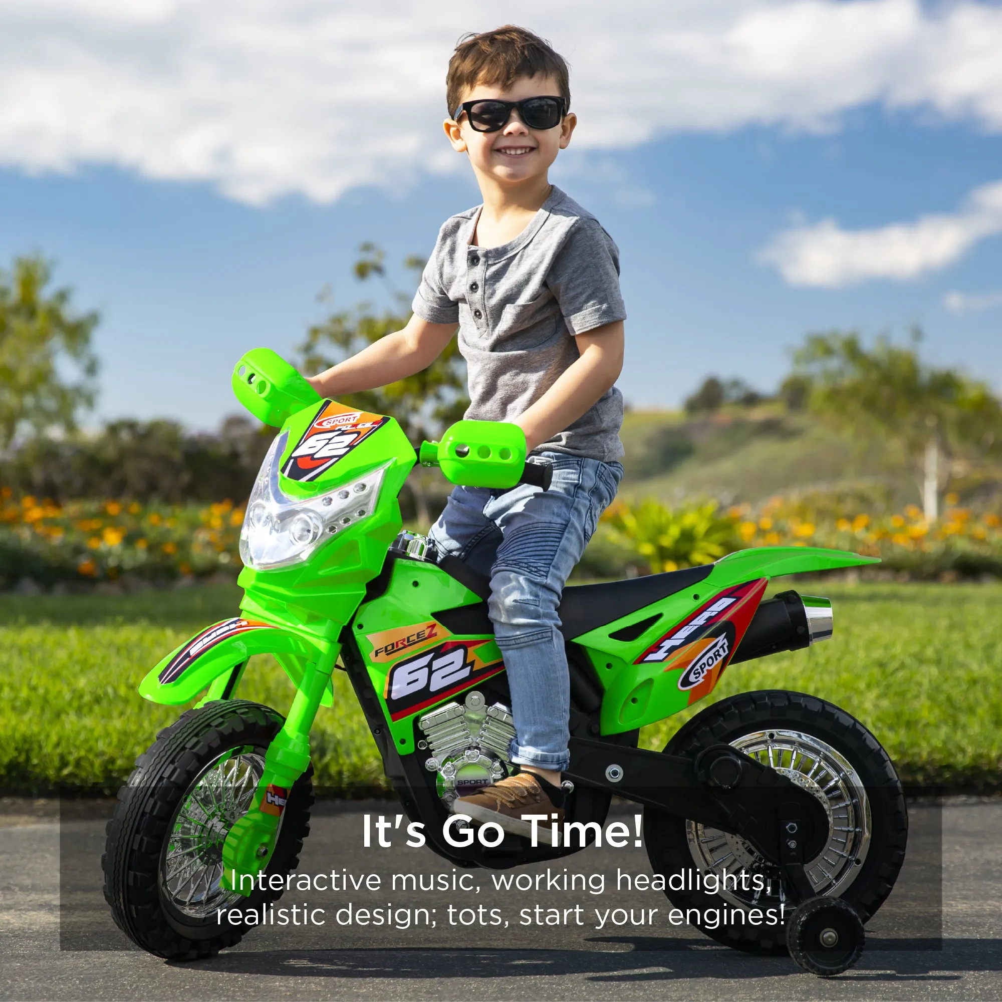 6V Kids Electric Ride-On Motorcycle Toy w/ Training Wheels, Lights, Music