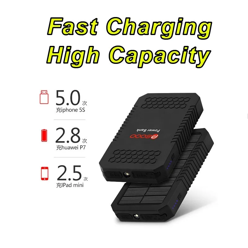 80000mAh Solar Powerbank Portable Large Capacity Fast Charging for Xiaomi Iphone Samsung Huawei External Battery LED Light 4USB