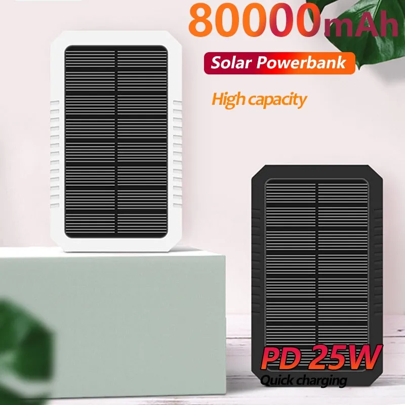 80000mAh Solar Powerbank Portable Large Capacity Fast Charging for Xiaomi Iphone Samsung Huawei External Battery LED Light 4USB