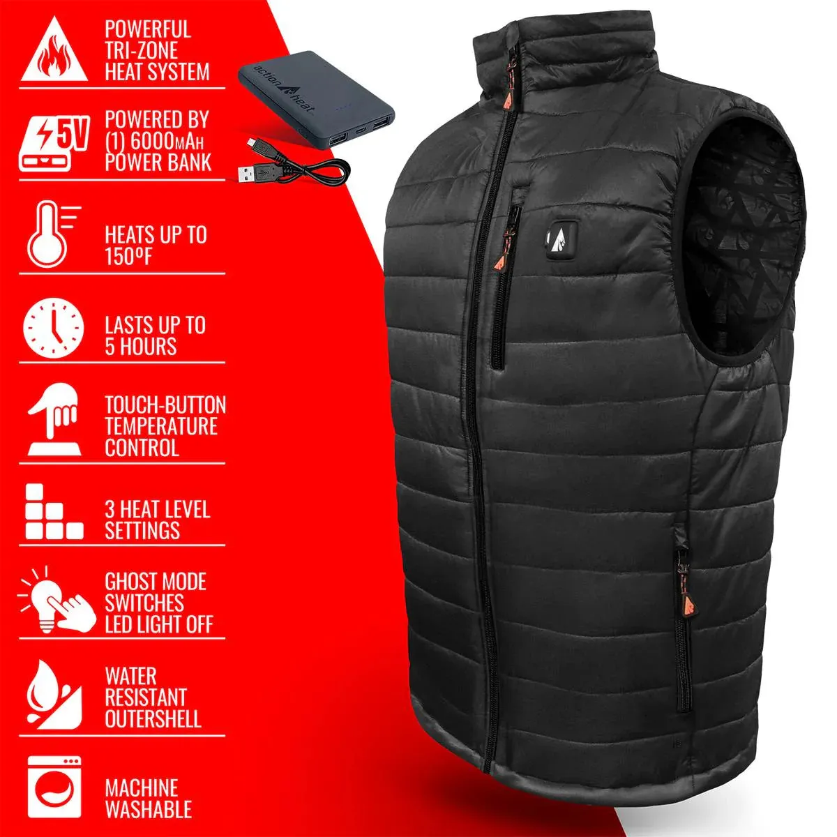 ActionHeat 5V Men's Insulated Puffer Battery Heated Vest