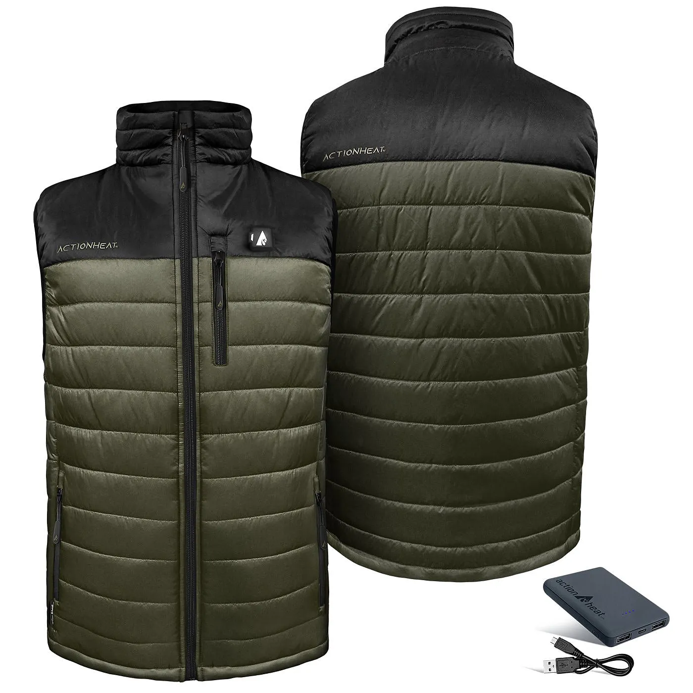 ActionHeat AH-PVCB-5V-M-BG 5V Pocono Color Block Heated Vest for Men - Black/Olive Green - XL