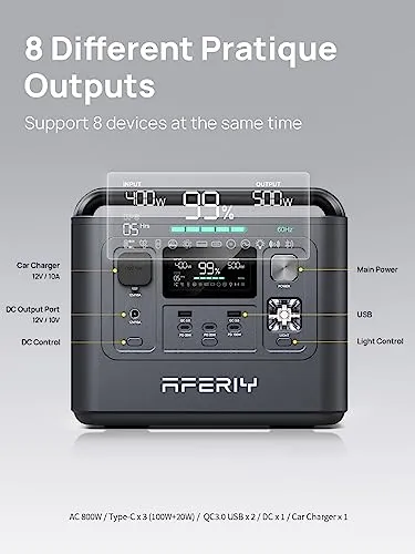 AFERIY Portable Power Station 800W / 512Wh Power Station LiFePO4 Battery, Quick Charge in 1.5H, 2 AC Outlets, UPS, Solar Generator, Electric Generator for Home Camping Use