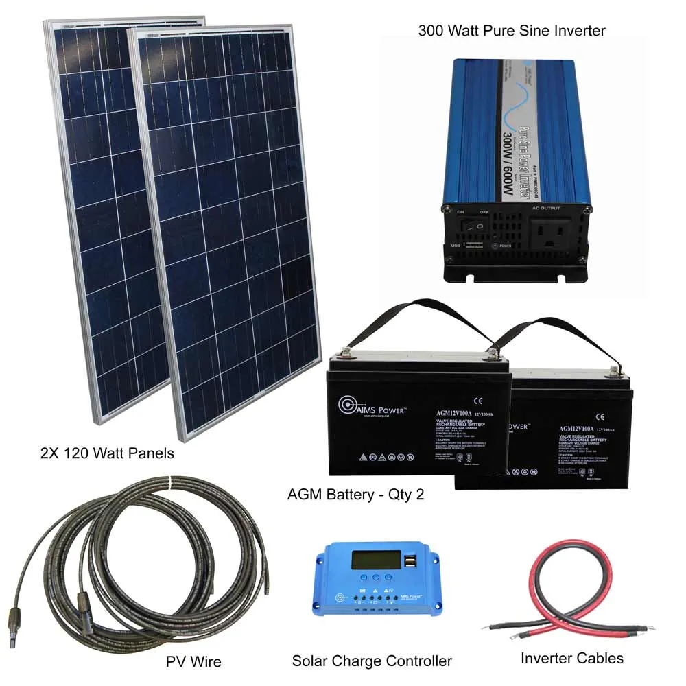 AIMS Power 24VDC Off-Grid Solar Kit | 240 Watt Solar   300 Watt Pure Sine Inverter