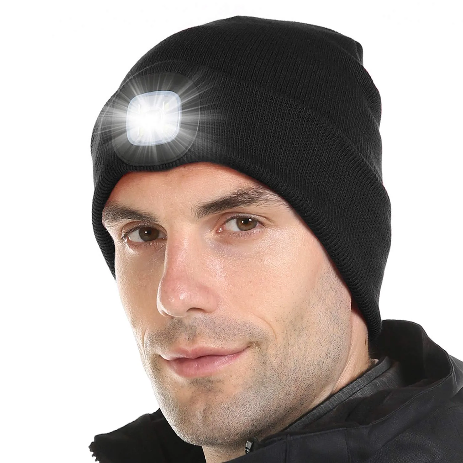 Attikee LED Lighted Beanie, Unisex Warm Knitted Hat, Rechargeable Headlamp Cap for Outdoors, Tech Gift for Men Dad Father Him