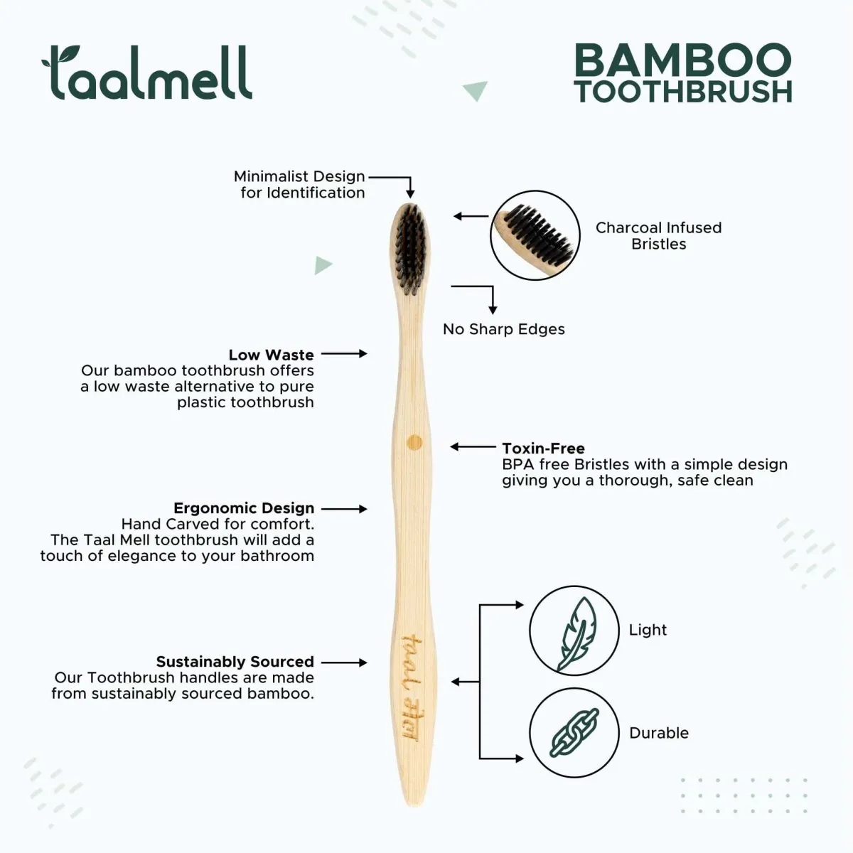 Bamboo Toothbrush with Charcoal Infused Soft bristles (Pack of 2)