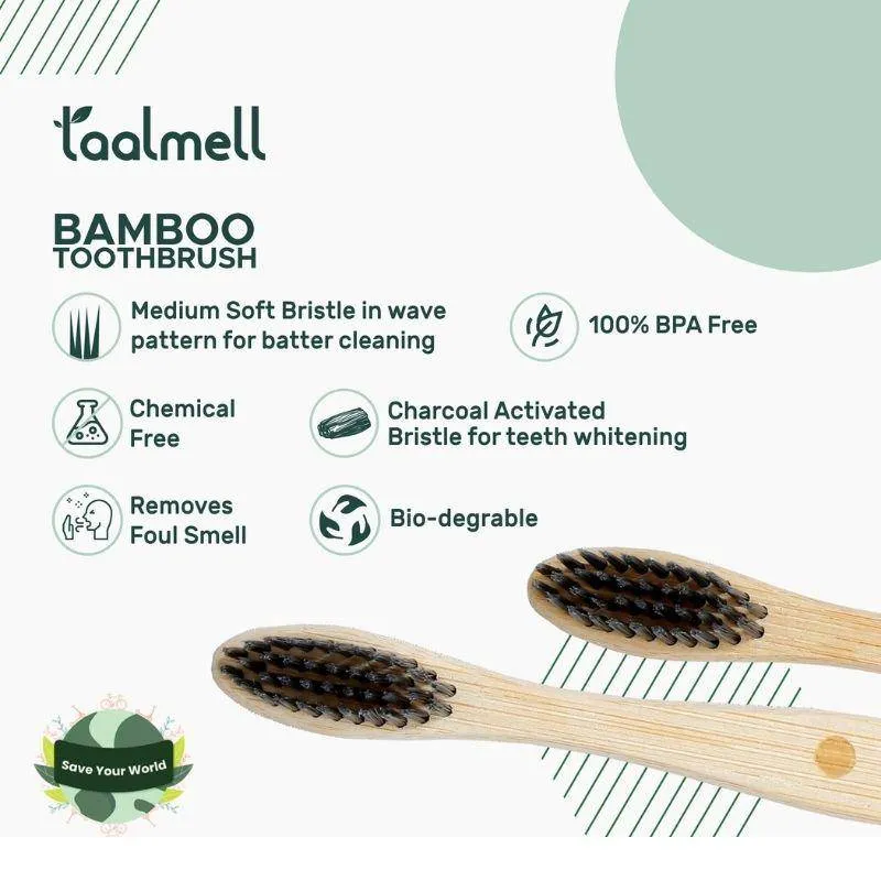 Bamboo Toothbrush with Charcoal Infused Soft bristles (Pack of 2)