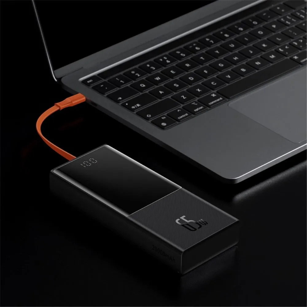 Baseus - (65W/PD) 20000mAh Charger USB C / Dual USB A Powerbank (PD 3.0   QC 3.0) with LED display - Black