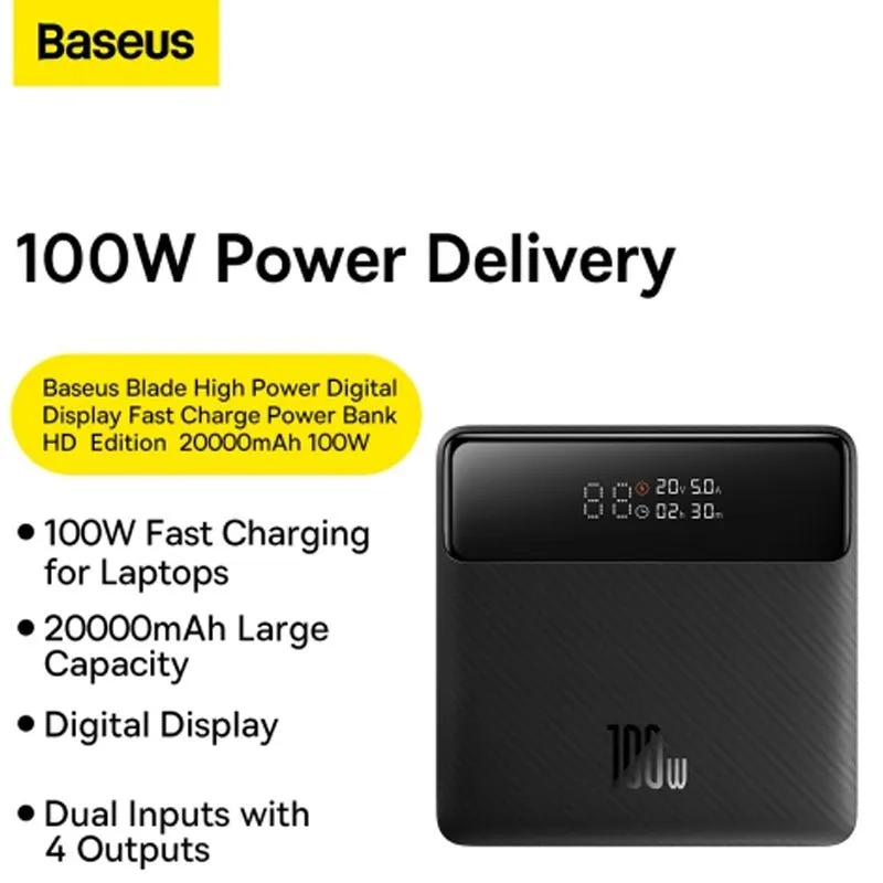 Baseus Blade Power Digital Display HD Edition Power Bank - 100W PD/ 20000mAh/ Black