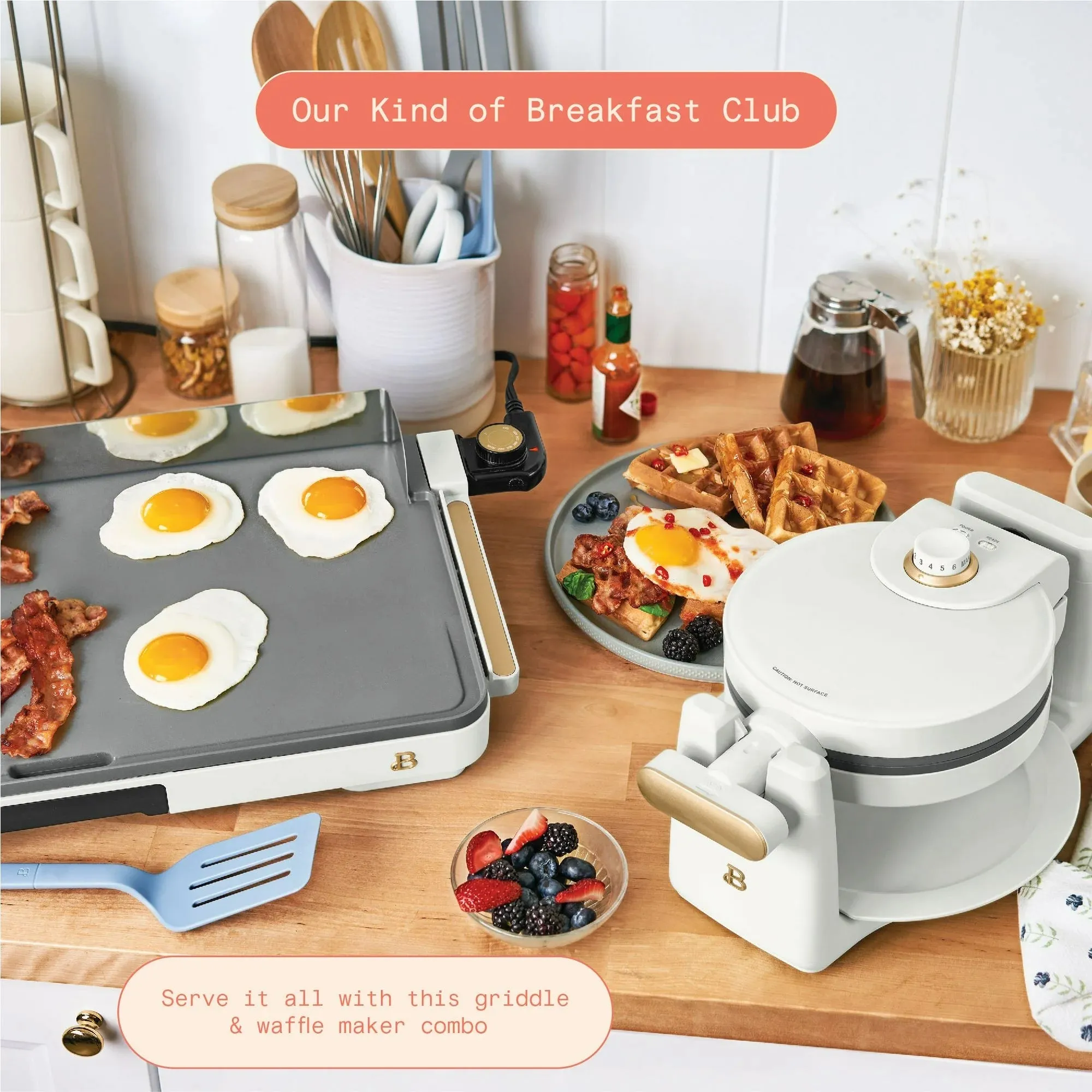 Beautiful 19566 Electric Griddle/Waffle Maker Breakfast Set, White Icing by Drew Barrymore