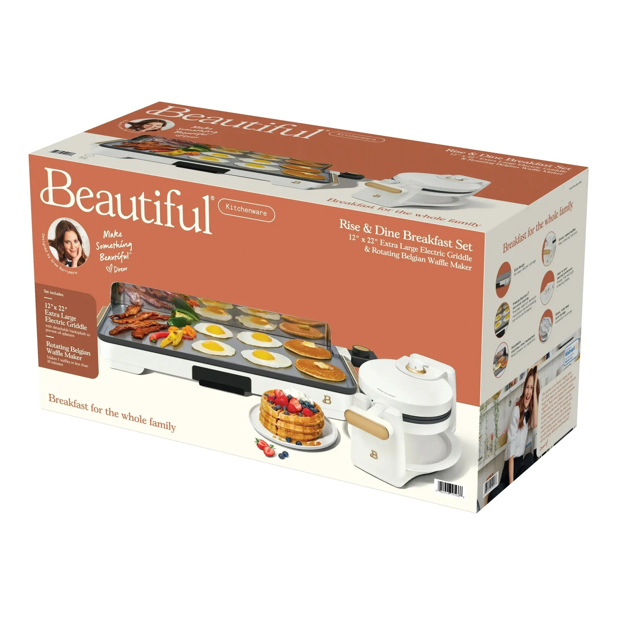 Beautiful 19566 Electric Griddle/Waffle Maker Breakfast Set, White Icing by Drew Barrymore