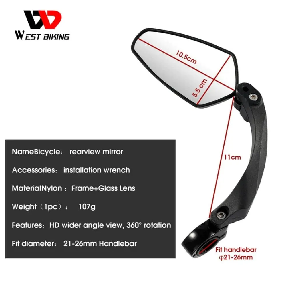 Bicycle Rear View Mirror 360 Degree Rotate for Bike MTB Bicycle Electrical Bike Wide-Range Adjustable Angles Mirror