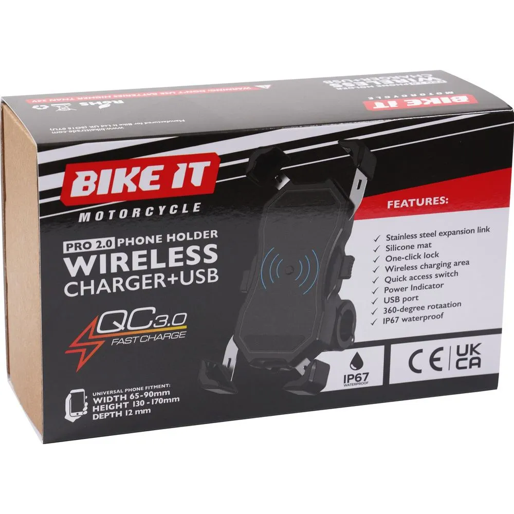 Bike It Pro2 Wireless Phone Charger Cradle With USB