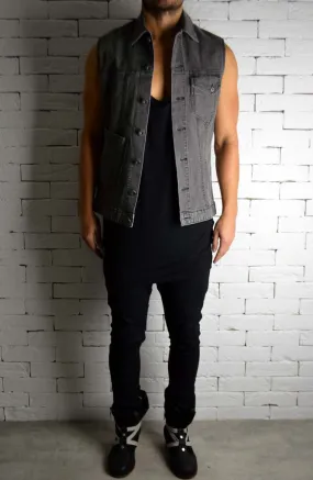 Biker Sleeveless Shirt - Grey Distressed