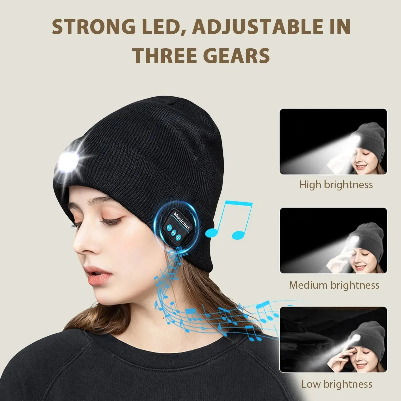 Bluetooth Music Led Beanie Hat with Light for Women Men Outdoor-Bluetooth Beanie Hat