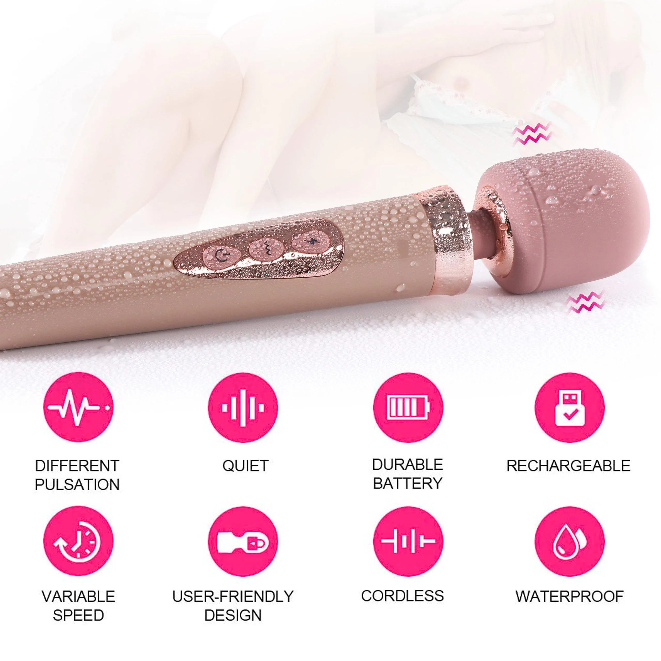 Cordless Wand Massager Vibrator-20 Vibration Patterns 10 Powerful Speeds