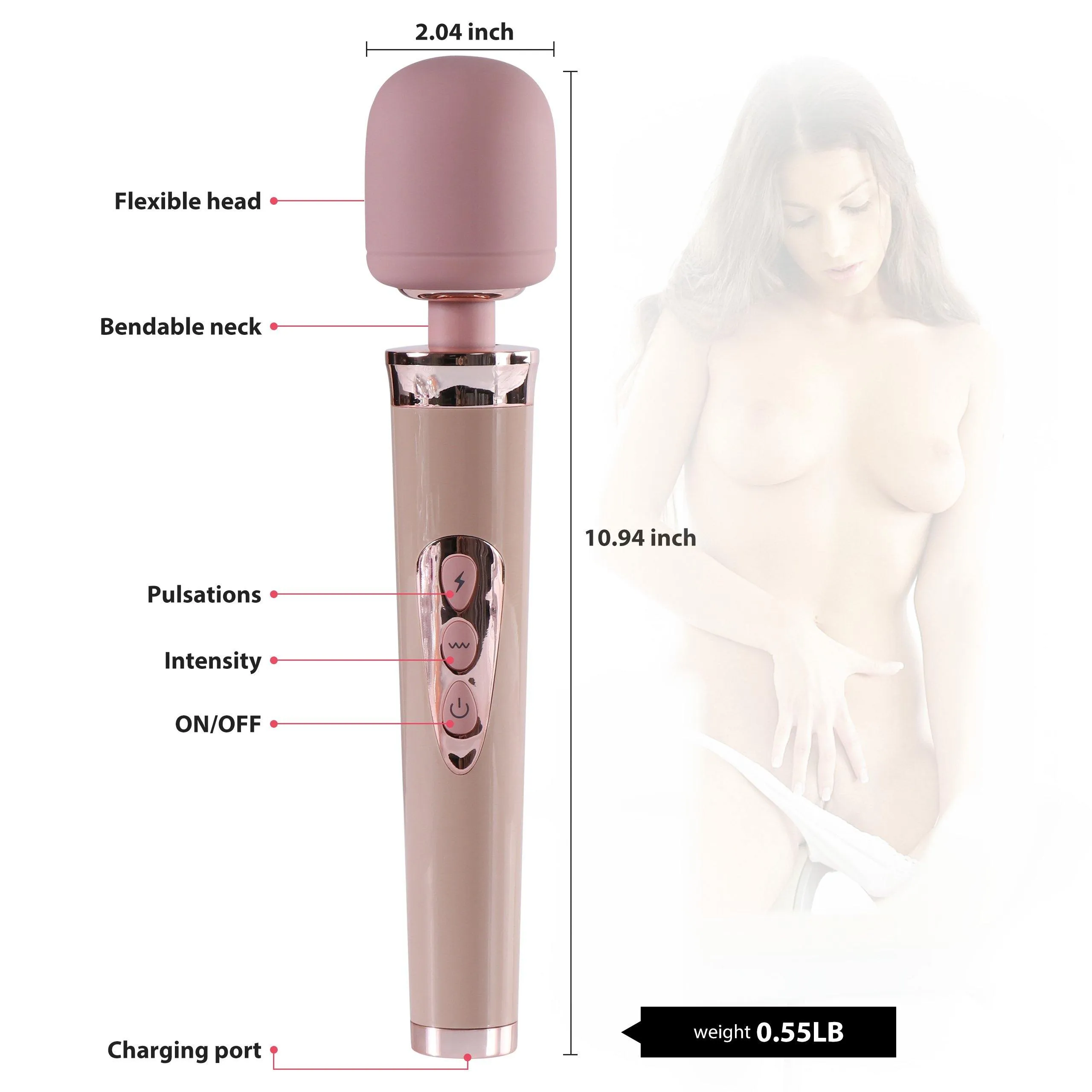 Cordless Wand Massager Vibrator-20 Vibration Patterns 10 Powerful Speeds