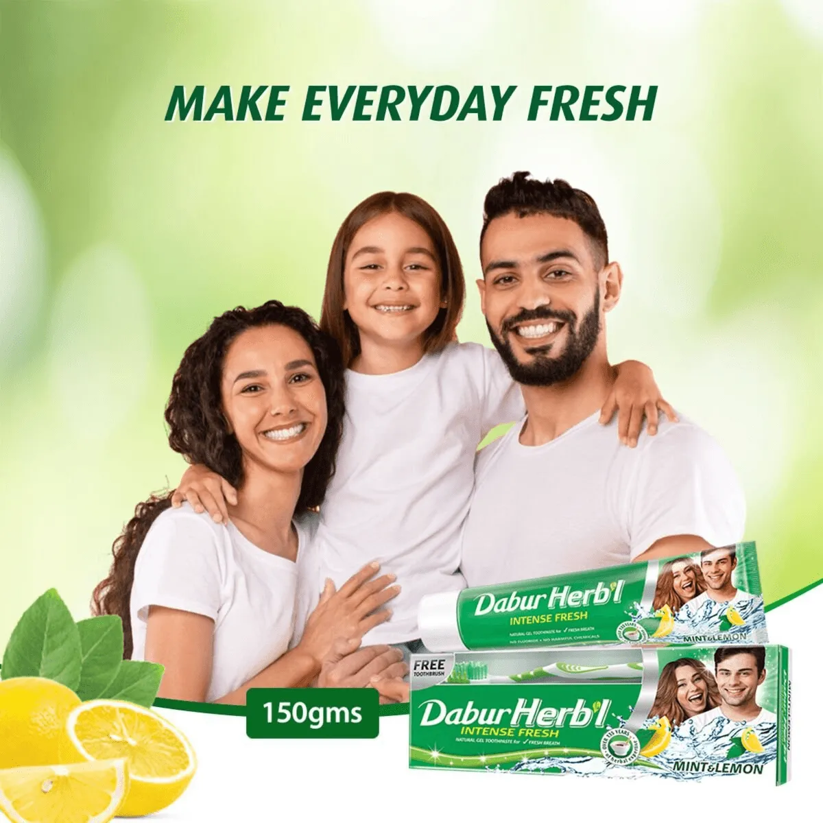 Dabur Herbal Intense Fresh Gel Toothpaste With Tooth Brush Free - 150g