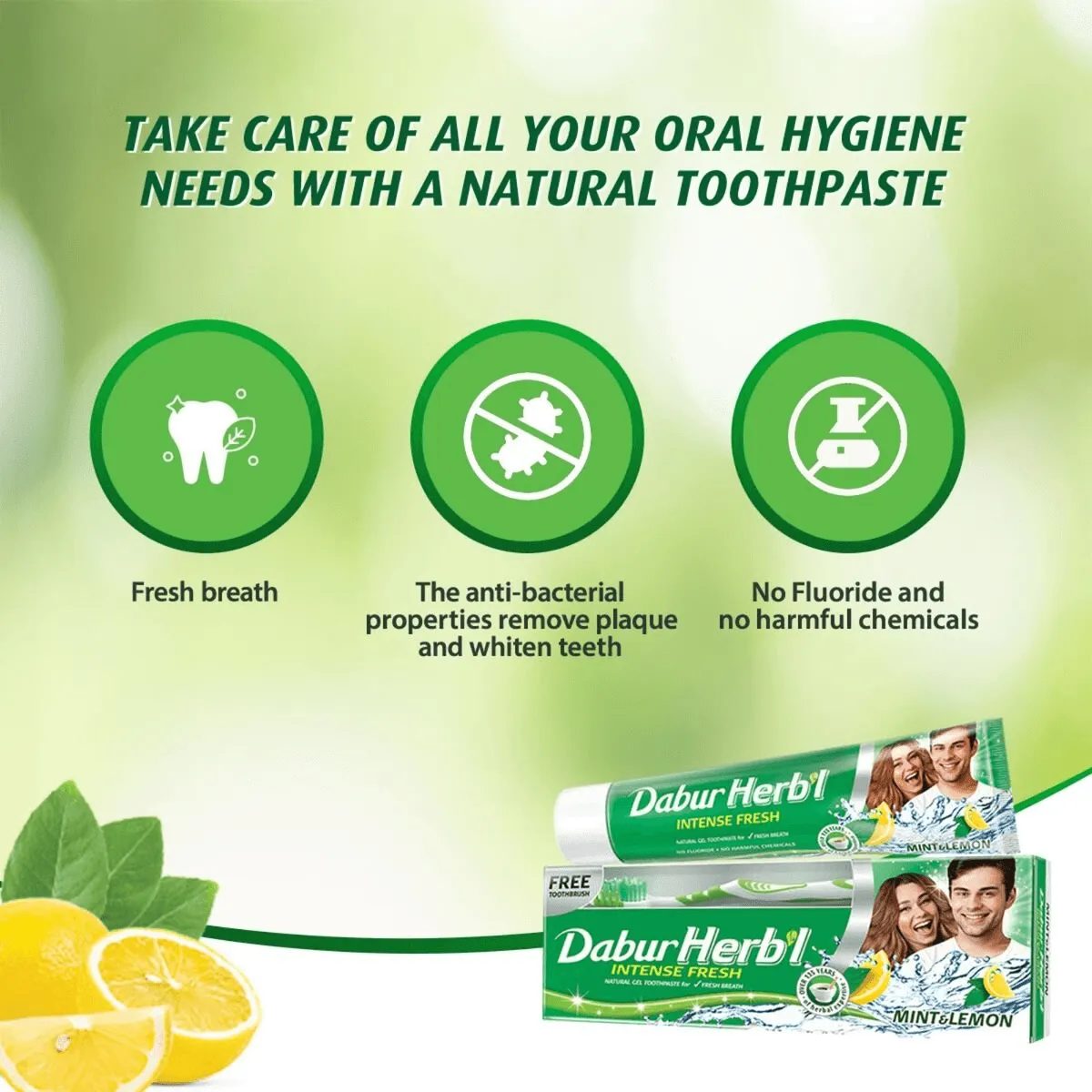 Dabur Herbal Intense Fresh Gel Toothpaste With Tooth Brush Free - 150g