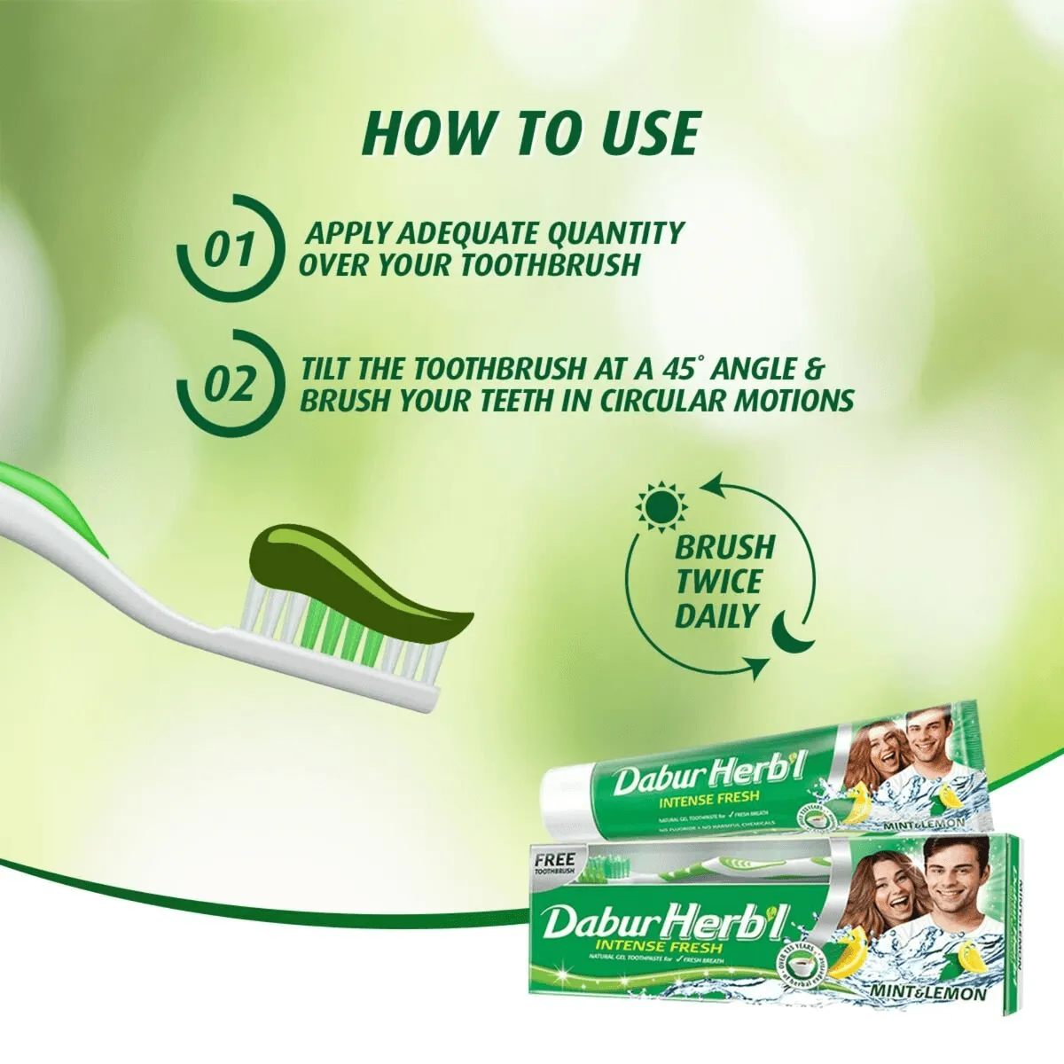 Dabur Herbal Intense Fresh Gel Toothpaste With Tooth Brush Free - 150g