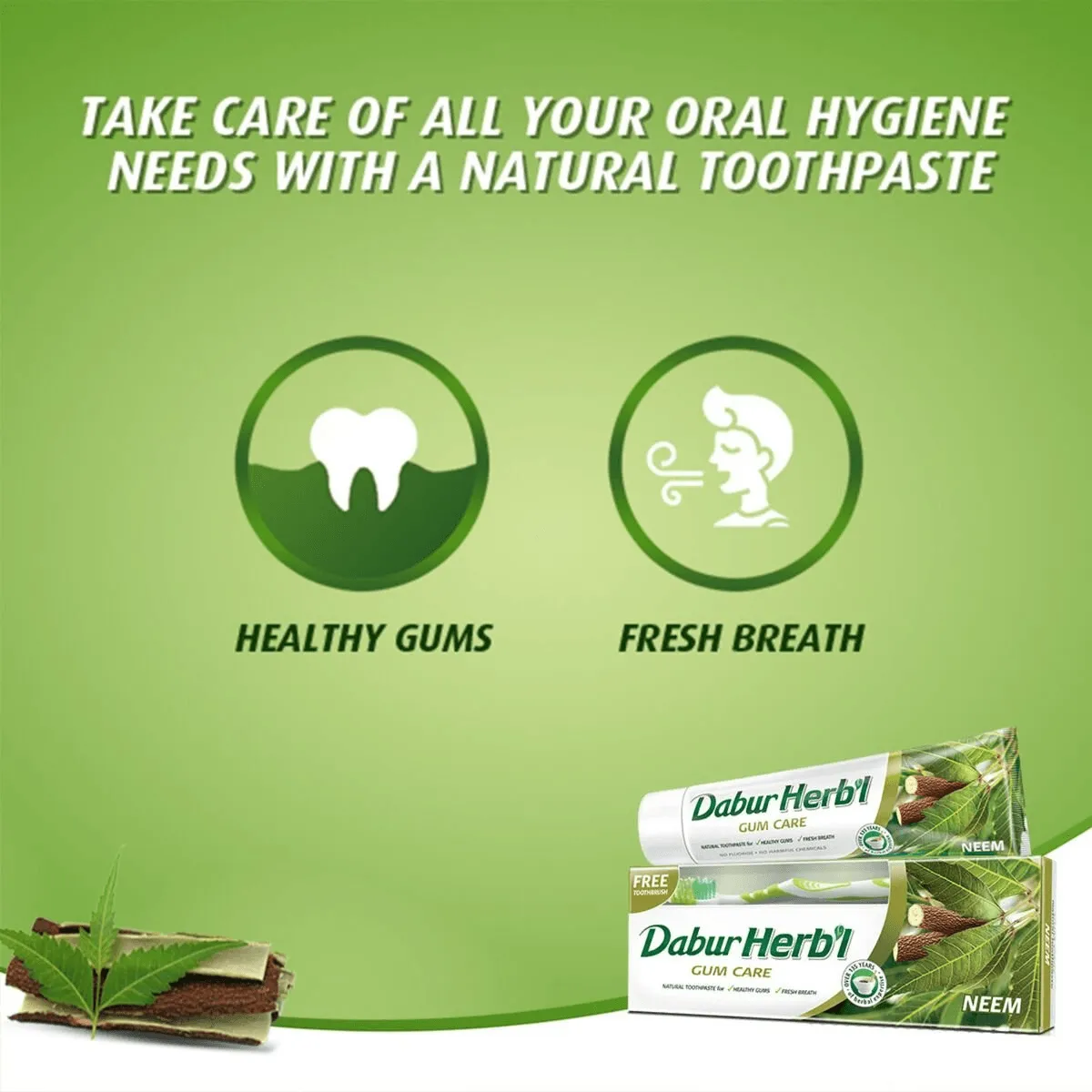 Dabur Herbal Neem Toothpaste With Tooth Brush Free - 150g