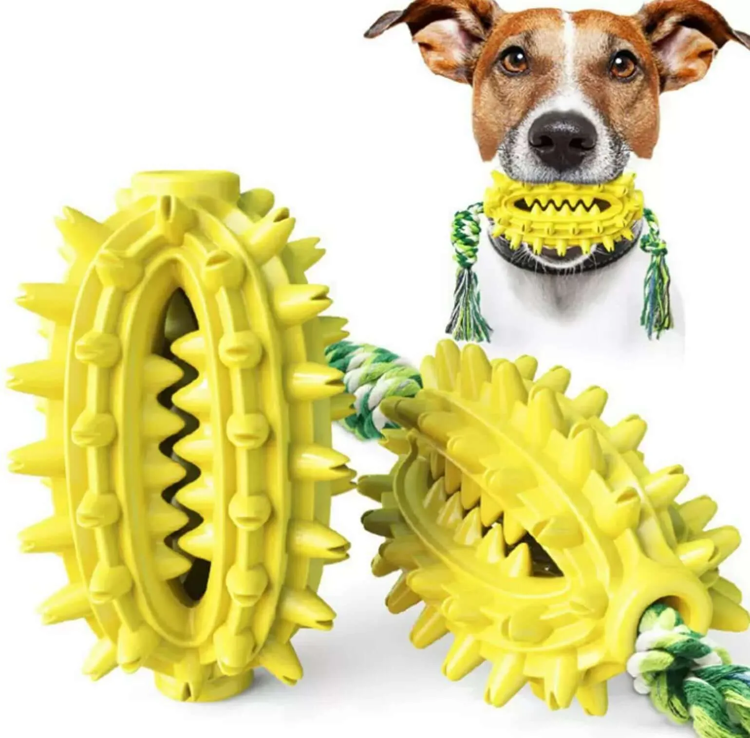 Dog Toothbrush Cactus Chew Toy for Aggressive Chewers Durable Rubber with Rope