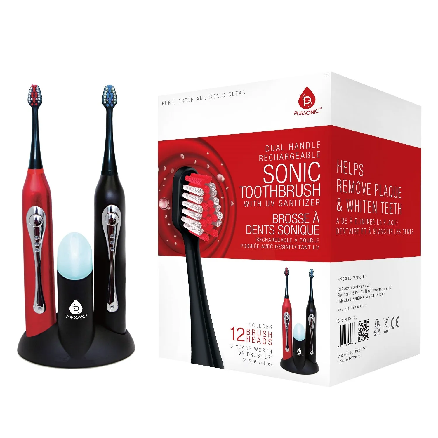 Dual Handle Sonic Toothbrush with UV Sanitizer by Pursonic