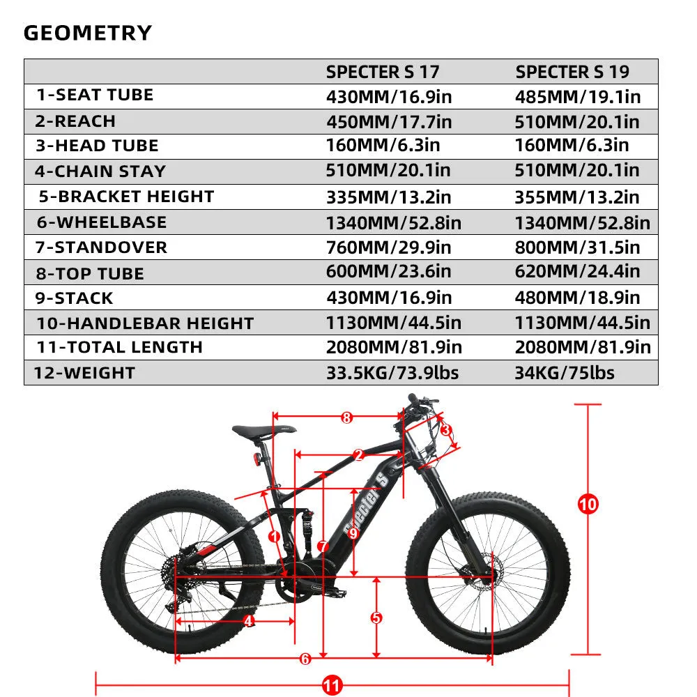 Eunorau Specter S 48V 1000W Full Suspension Dual Battery Electric Hunting Mountain Bike