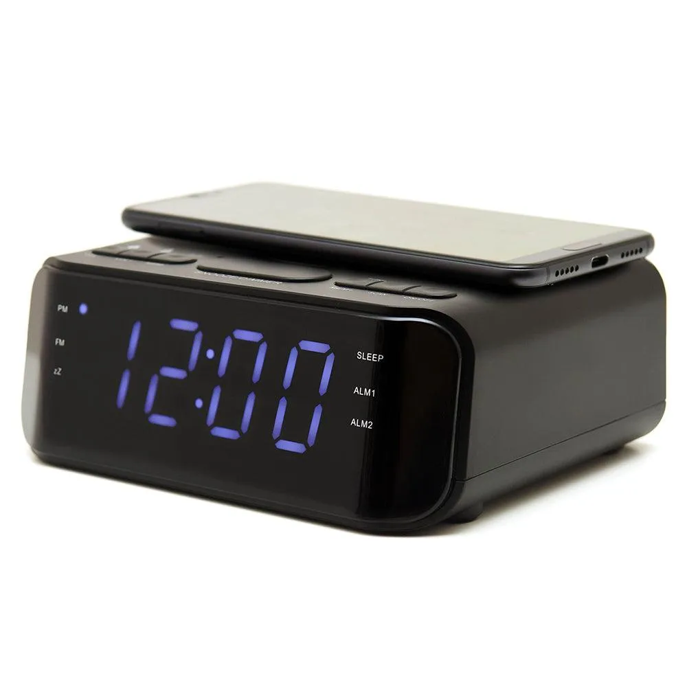 Groov-E FM Alarm Clock Radio with USB & Wireless Charging - Black | GVWC06BK