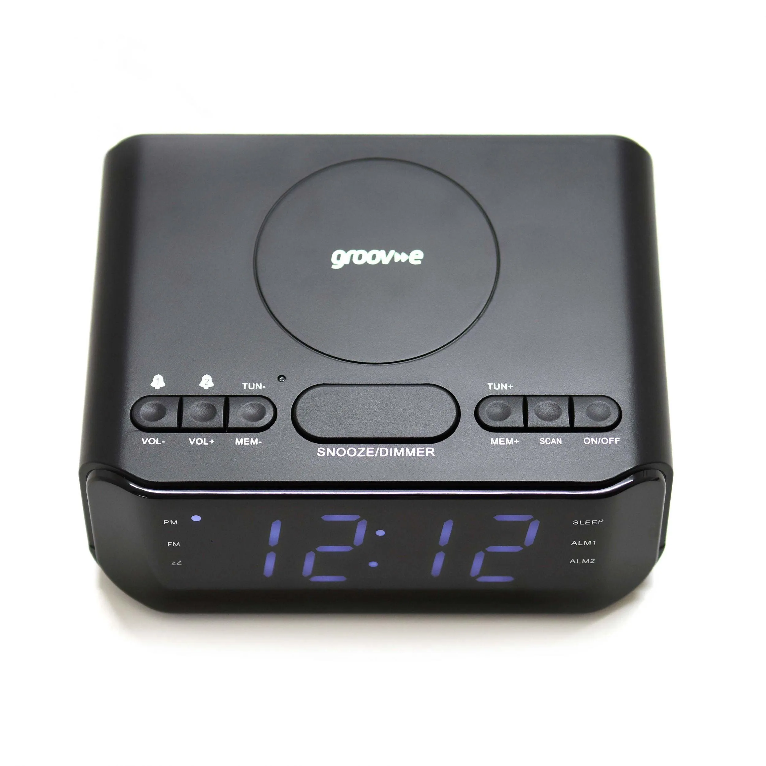 Groov-E FM Alarm Clock Radio with USB & Wireless Charging - Black | GVWC06BK