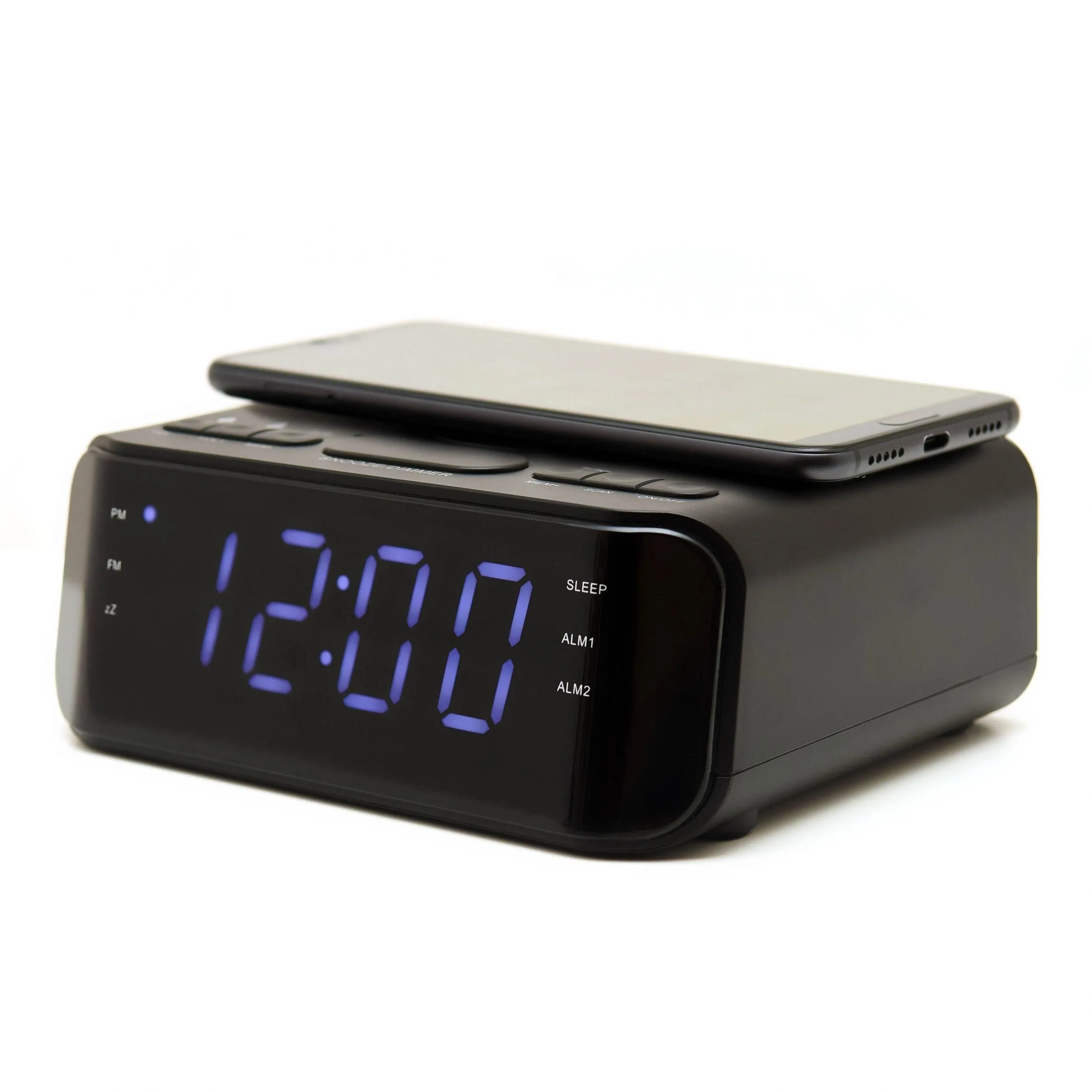 Groov-E FM Alarm Clock Radio with USB & Wireless Charging - Black | GVWC06BK