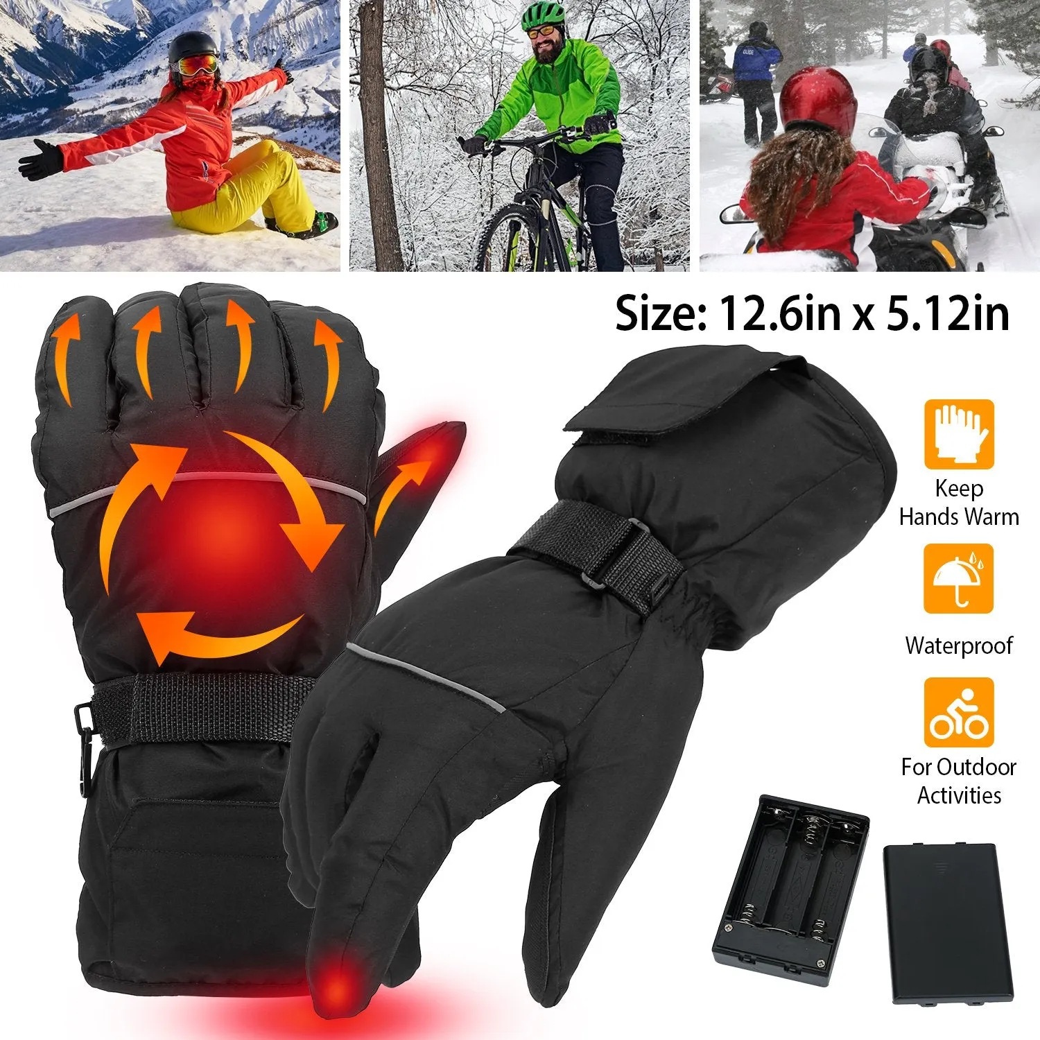 Heating Warm Gloves Battery Powered Heated Waterproof Gloves Unisex Electric Heated Gloves For Outdoor Sports Cycling Riding Skiing Skating Hiking Hunting