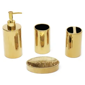 Home Basics Modern 4 Pieces Ceramic Bath Set, Mirrored Finish Gold