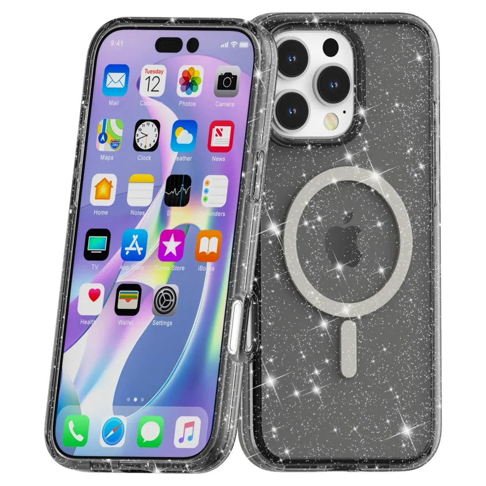 iPhone 16 Pro Max MagSafe Hybrid Hardcase protective case in glitter design - black / transparent