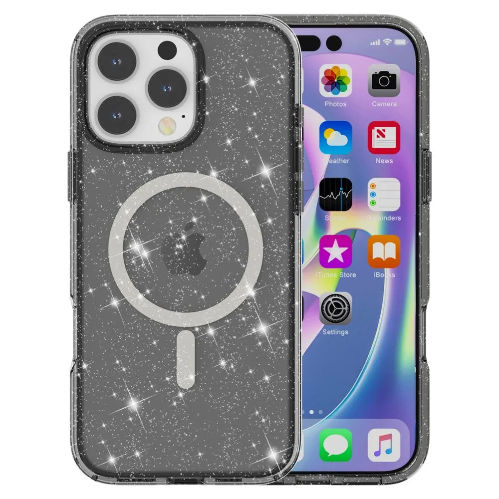 iPhone 16 Pro Max MagSafe Hybrid Hardcase protective case in glitter design - black / transparent