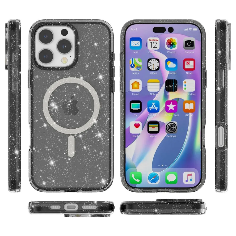 iPhone 16 Pro Max MagSafe Hybrid Hardcase protective case in glitter design - black / transparent