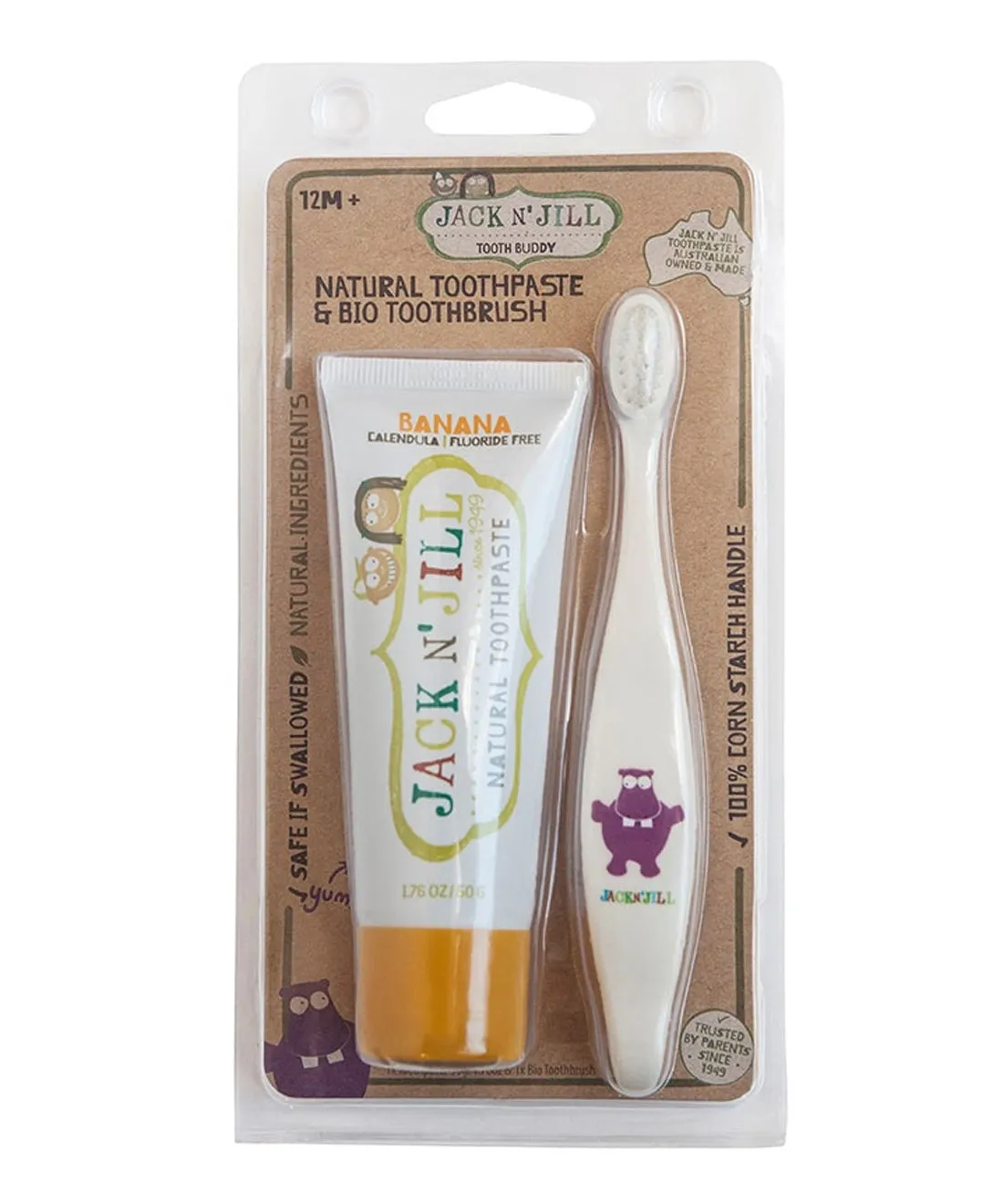 Jack N' Jill Buddy Pack Natural Banana Toothpaste   Hippo Toothbrush