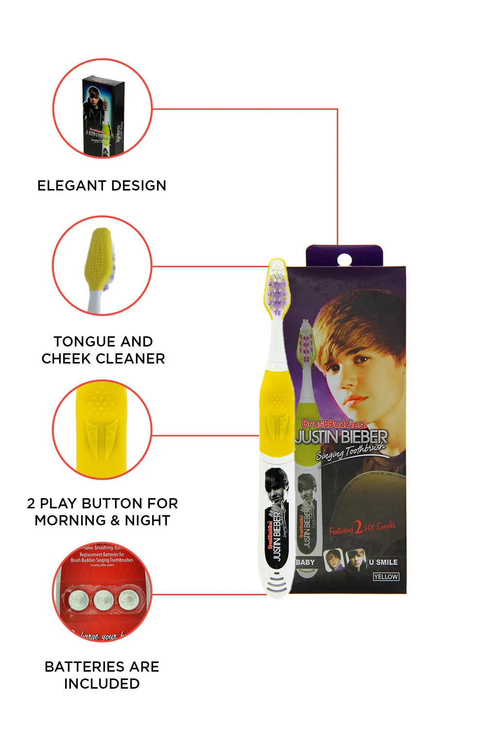 Justin Bieber Singing Toothbrush (Baby & U Smile) -Yellow