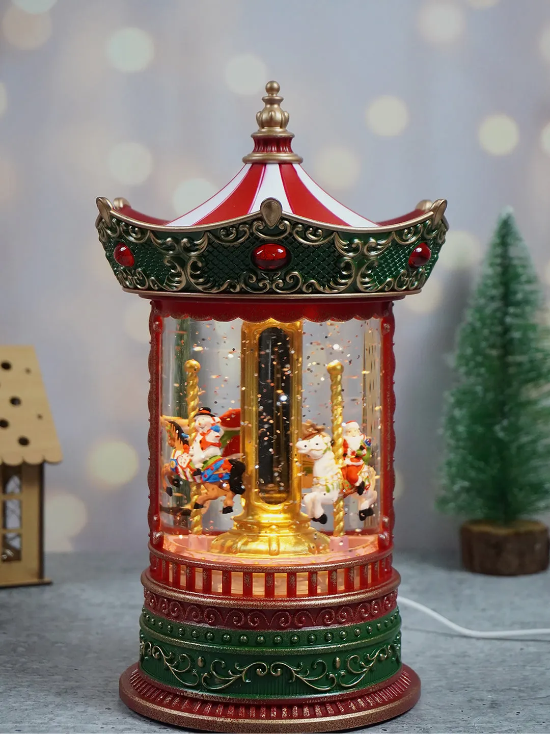 Little Surprise Box Glitter Water Musical Rotating Christmas Carousel/ snow Globe Christmas Décor