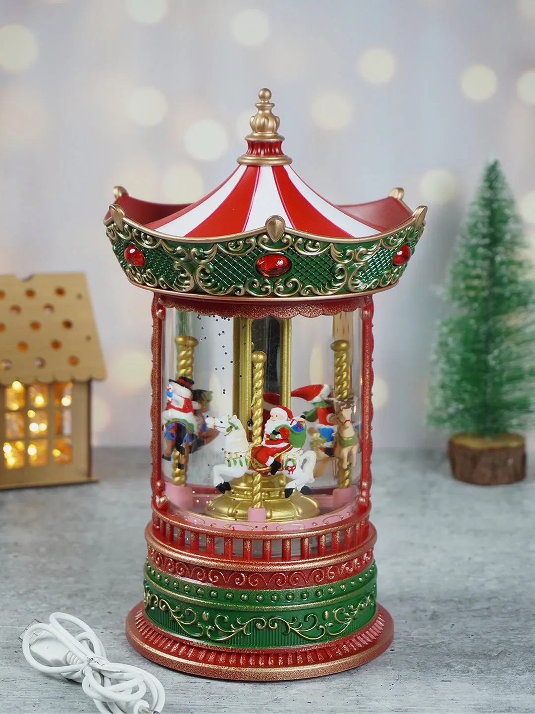 Little Surprise Box Glitter Water Musical Rotating Christmas Carousel/ snow Globe Christmas Décor